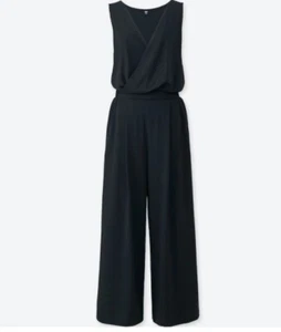 UNIQLO Size Large Black Sleeveless V-Neck Jumpsuit Polyester/Rayon/Spandex L - Picture 1 of 14