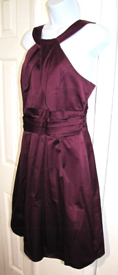 David’s Bridal Women’s Midi Dress Y-Neck Pleated-Waist 100% Cotton Lined Wine 10 - Image 1 of 4