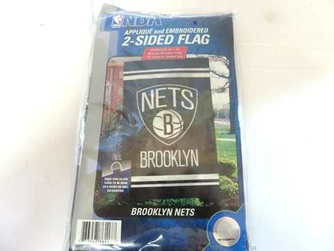 NEW NBA Brooklyn Nets Appliqué & Embroidered 2 Sided Flag 44” x 28” Cover