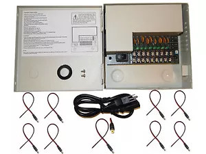 8Ch 8 Channel 9 Port 12V CCTV Camera Supply Power Box w/ 9 FREE DC Jack Pigtails - Picture 1 of 8