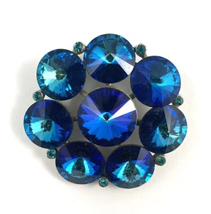 Spilla Spilla Vintage Firmata BIANCA Montana Blu Rivoli Strass - Foto 1 di 8