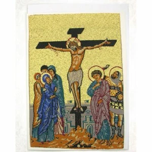 Crucifixion Tapestry Icon Greeting Card w/Envelope - Icon Can Be Framed - Picture 1 of 1