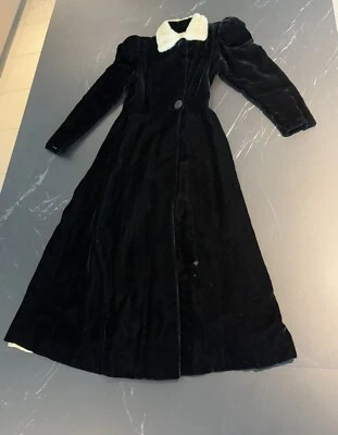 Vtg 40s? Black Velvet Opera Coat Duster w/ White Rabbit Fur Collar XS S 0 - Image 1 of 4