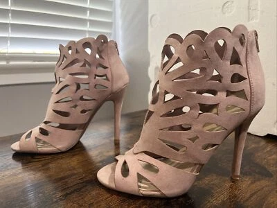 Zapatos de tacón Qupid Sensual rosa punta abierta para mujer talla 9 Foto 1 de 4