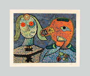 Enrico BAJ - "Il generale Amin Dada", 1973 -Serigrafia e glitter, 70,5 x 86 cm - Foto 1 di 7