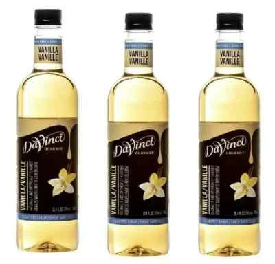 Jarabe de bebidas de vainilla sin azúcar DaVinci Gourmet (750 ml) - 3 PAQUETES Foto 1 de 4