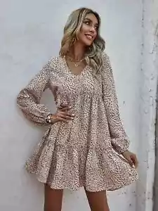 SHEIN Mini Abito Estivo Stampa Dalmata Chiffon Smock Taglia S UK 8 - Foto 1 di 13