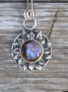 Australian Boulder Opal Flower  ArtisanSterling Silver Hand Made Necklace  .A16b - Picture 1 of 10