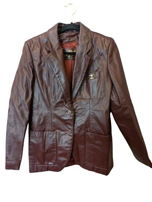 Chaqueta Blazer Abrigo Mujer Etienne Aigner Marrón Talla 6 Cuero Genuino Cuello Foto 1 de 4