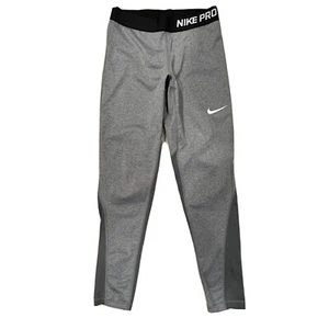 Nike Pro Leggings Girls Large Dri Fit Compression Pants Gray Colorblock DF - Picture 1 of 9