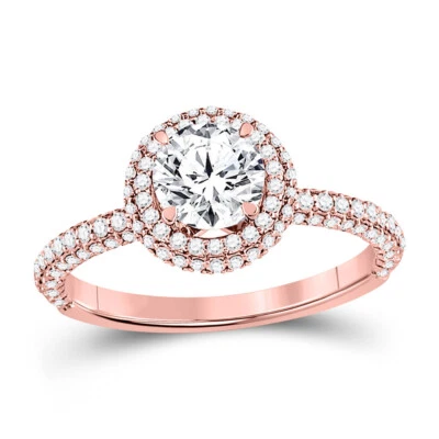14k Rose Gold Round Diamond Bridal Wedding Engagement Ring 1-5/8 Ctw (Certified) - Image 1 of 4