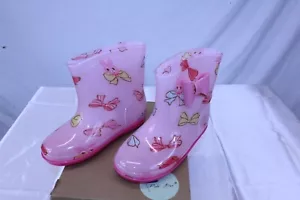 Boots Short Jelly Rain w/Bowknot Pink Cartoon Design 10-10.5 Little Kid Girls - Picture 1 of 9