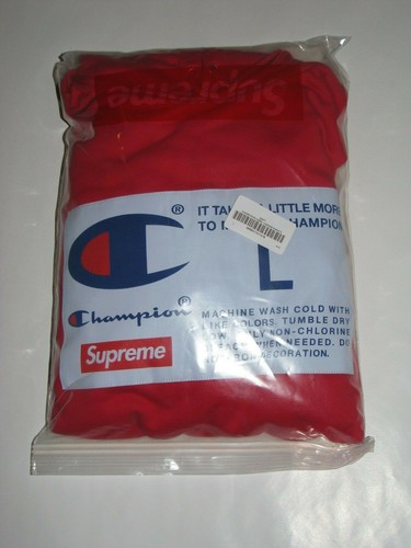 SUPREME x Champion Label Felpa con Cappuccio ROSSA Uomo Grande NUOVA! F W18 BOGO