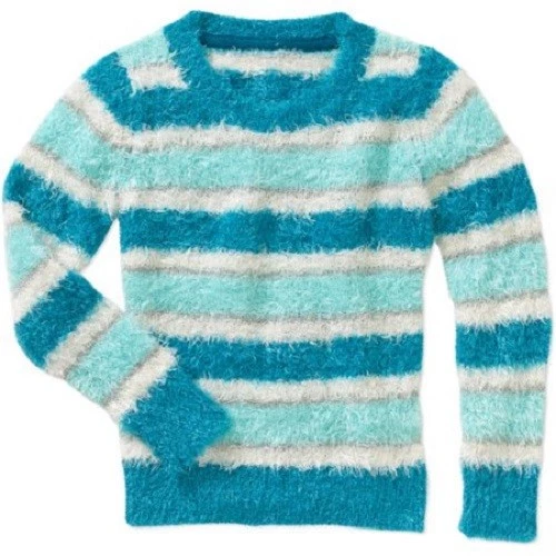 Suéter Pullover Niñas Talla 14 a 16 Niños Verde Blanco Rayas Pestañas Poliéster Foto 1 de 1
