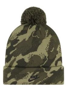 Nike Boys Pom Beanie Hat and Gloves 2 Piece Set - Medium Boys Olive Camo-NWT - Picture 1 of 3