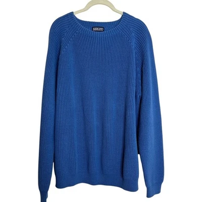 Vintage 1990s Lands End Womens Sweater XL Blue Cotton Chunky Knit Raglan USA - Image 1 of 4
