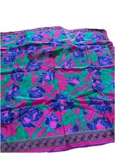 Vintage Liz Claiborne Blumenmuster lila grün blau quadratischer Schal Größe 30 x 31 Zoll - Bild 1 von 5