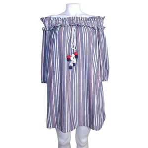 Kensie Women's Off The Shoulder Tunic 3/4 Sleeves Striped Lining 100% Cotton XL - Picture 1 of 11