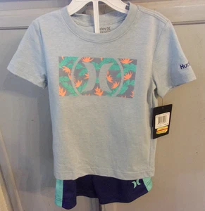Hurley Boy's 2 piece shorts set baby blue.teal sz 4(XS) NWT - Picture 1 of 5
