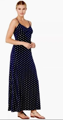 Maxi Vestido Largo Michael Kors Mini Medalla Lámina Correa Espagueti Azul Marino Dorado Talla KL Foto 1 de 4