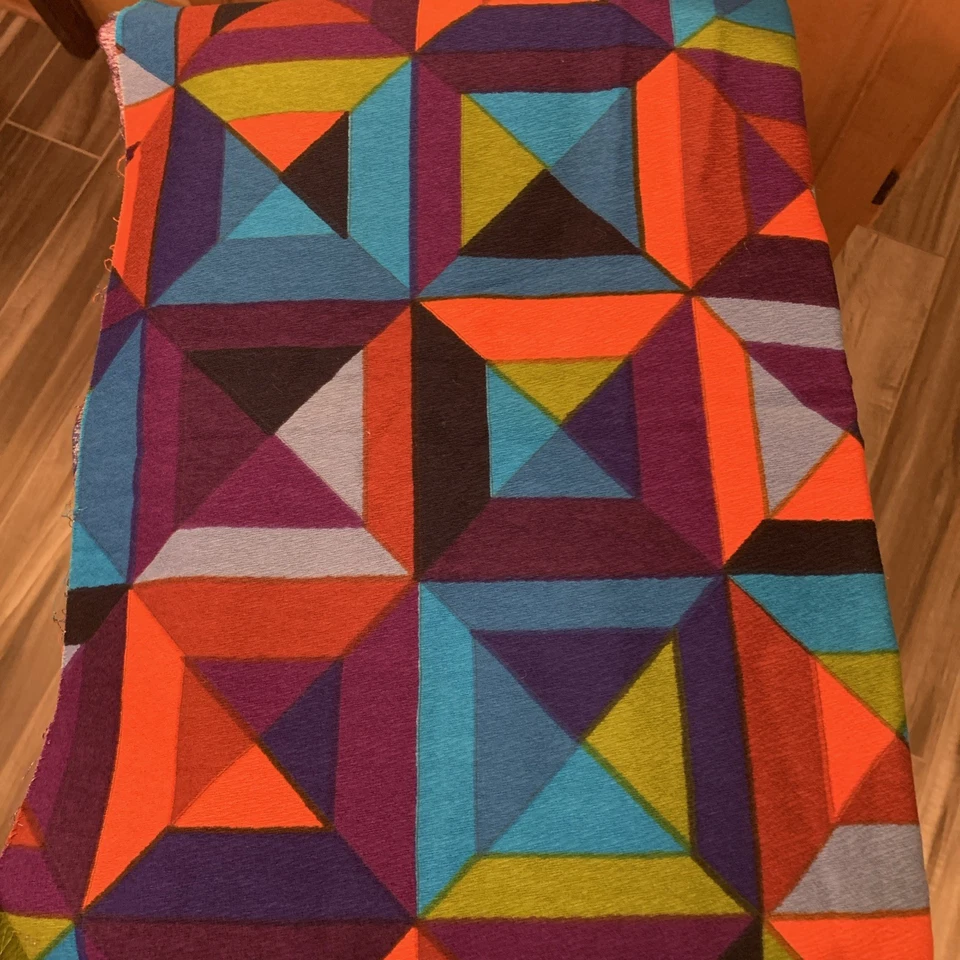 Vintage Geometric Fabric 1 1/4 Yards 44" Wide Multicolor Sewing Crafts - Image 1 of 1