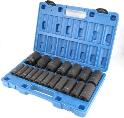 19pcs 1/2" Impact Socket Set, 6-Point Deep Socket, Cr-V Steel, 3/8 inch - 1  - Image 1 of 4