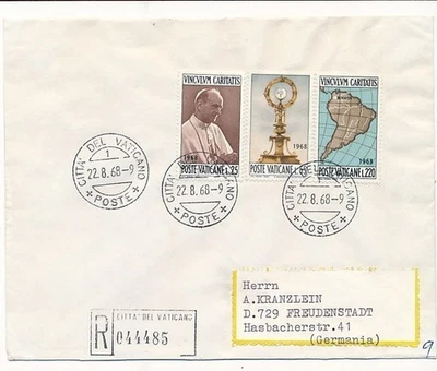 D222531 Pope Paul VI Registered Cover Vatican City 1968 - Image 1 of 2