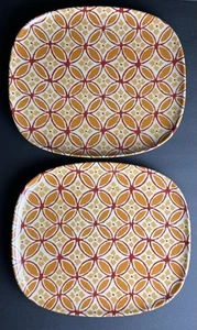 2 Pier 1 Imports Melamine Dinner Plates | Orange Geometric Floral Rounded Rect. - Picture 1 of 10