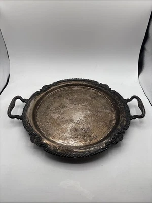 Mid-Century Vintage Sheridan Silver Co. 14 1/2" Round Handled Tray W/ Feet - Image 1 of 4