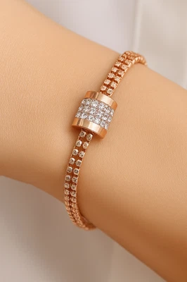 Roségold Armband Damen funkelndes Zirkonia Schmuckarmband 18 cm + Verlängerung - Bild 1 von 2
