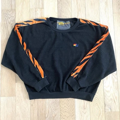 Sudadera Aviator Nation Tigre Rayas Calce Relajado Crew Talla Pequeña Unisex Foto 1 de 4