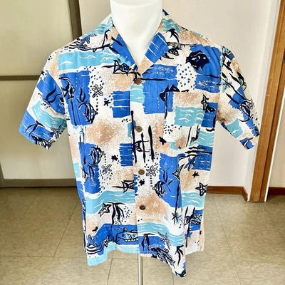 1950s Vintage Alfred Shaheen Undersea Print Cotton Hawaiian Shirt M - Image 1 of 4