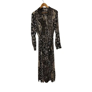 Maxi Vestido Camisa Canyon Retreat 1X Negro Beige Estampado Paisley Manga Larga - Imagen 1 de 9