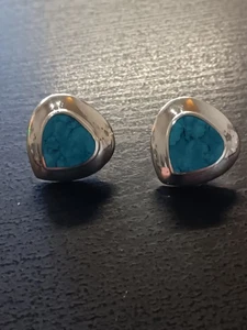 Sterling Silver Turquoise Clip-on Heart Earrings - Picture 1 of 9