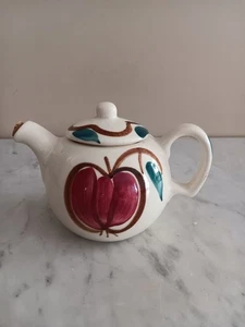 Puritanische Keramik Obst Apfel Birne einzelne 4" Teekanne mit Original KORK. - Bild 1 von 6