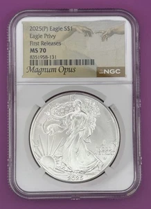 2025 (P) Silver Eagle Privy Coin 1oz NGC MS70 Magnum Opus Label - Picture 1 of 3