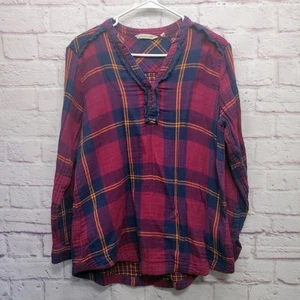 Top túnica boho suave de franela a cuadros Ellesmere talla M detalle de flecos de encaje - Imagen 1 de 8