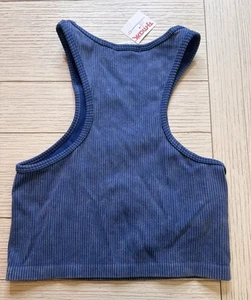 NWT Blue Bozzolo Ribbed Cropped Racerback Tank Top. Nylon, Spandex. Sz S/M - Picture 1 of 6