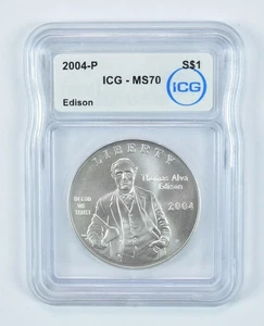 2004-P Thomas Edison Commemorative Silver Dollar MS70 ICG *4143 - Picture 1 of 5