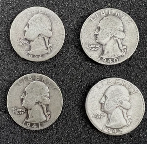 Washington Quarters - Lot of (4) - 1936-P, 1940-P, 1941-D, 1942-P - Picture 1 of 5