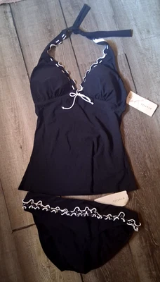 Profile Gottex Tankini Size 12  10  Black White A Stitch in Time RARE! Y2K - Image 1 of 4