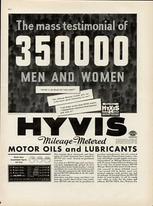 1938 HYVIS Motor Oil Lubricants Mileage-Metered Men Women  Vintage Print Ad - Picture 1 of 8