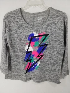 JUSTICE GIRL'S GRAY SHORT SLEEVE TOP WITH SPARKLES AROUND DESIGN SIZE 14 - Picture 1 of 5