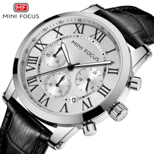 MINI FOCUS Men Quartz Watch Business Male Chronograph Watch Leather Wristwatch - Picture 1 of 28