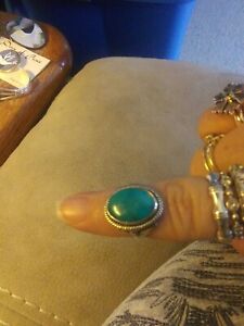 turquoise Sterling Silver ring size 5 womens used Marked.