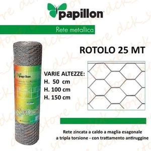 25 MT ROTOLO RETE METALLICA ZINCATA TRIPLA TORSIONE RECINZIONE ANIMALI POLLI - Foto 1 di 3