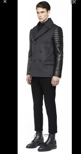 Limited Edition Mens Mackage  Leather / Wool Peacoat - Grey Size 36 (Small) New - Picture 1 of 10