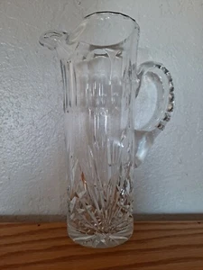 JARRA DE JUGO DE AGUA DE VIDRIO ARTÍSTICO TRANSPARENTE PESADO DE COLECCIÓN 9" diseño de corte excelente forma - Imagen 1 de 9