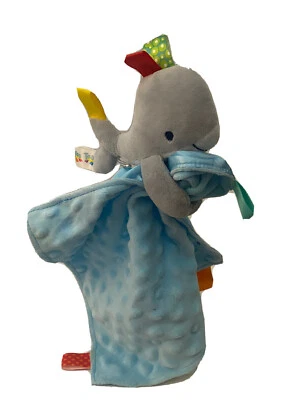 Cobertor de segurança Taggies Bright Starts baleia Lovey azul verde chocalho minkey - Imagem 1 de 4