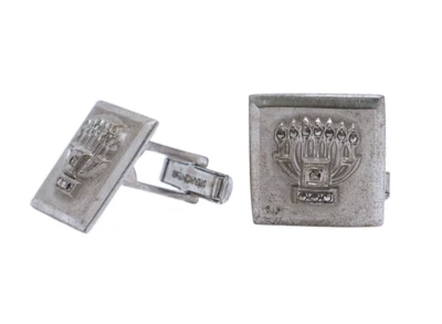 Gemelos cuadrados de plata de ley 925 marcasita Hanukkah Menorá para hombre Foto 1 de 4